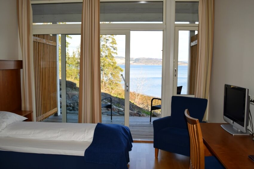 Der Goldene Umweg in Norwegen Jegdvolden Fjordhotel Ausblick vom Zimmer